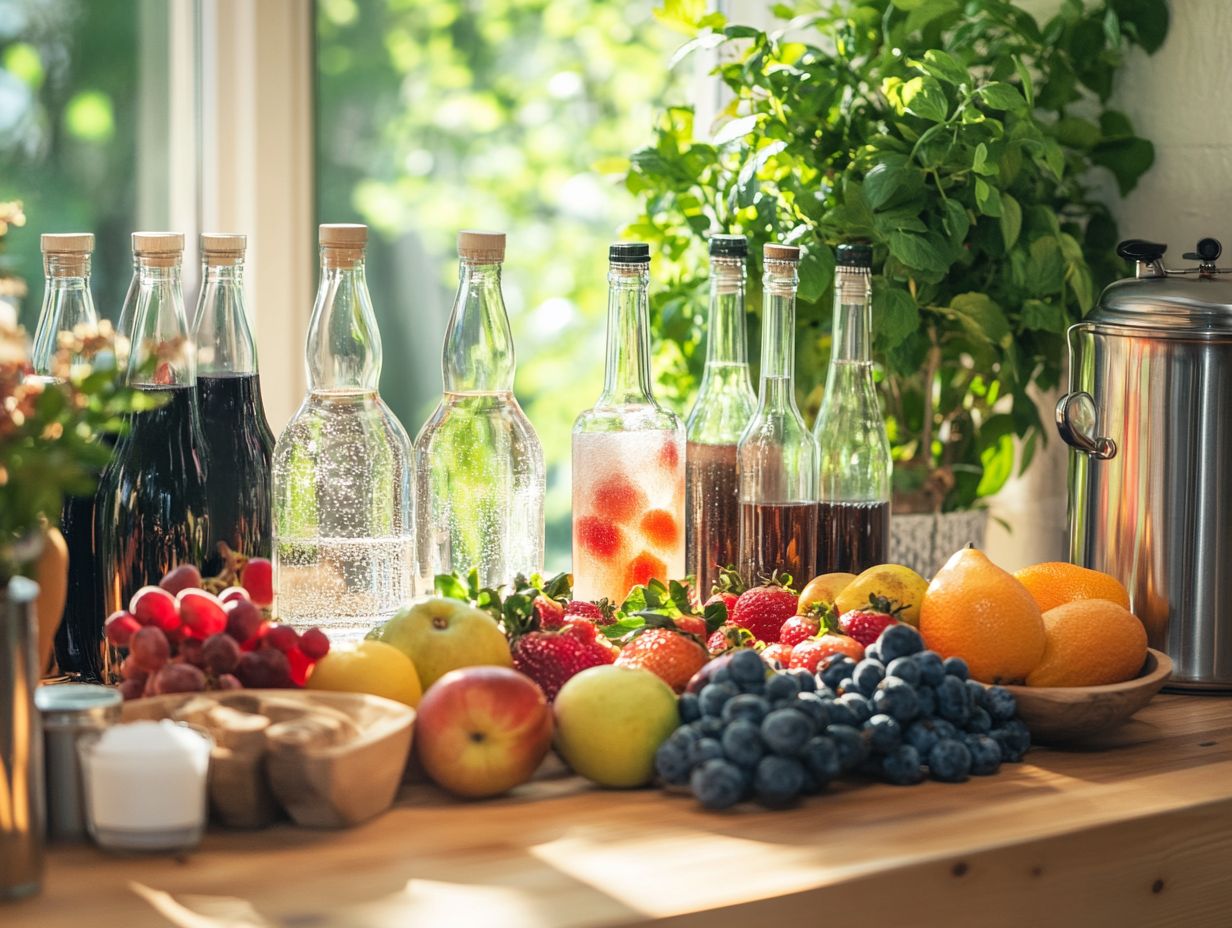 Ingredients used for brewing hard seltzer including sugars and flavors.