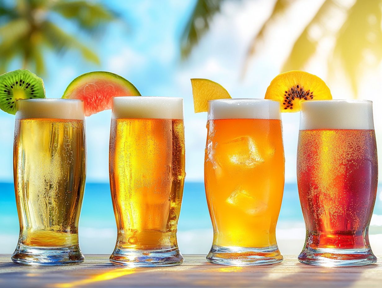 A collage of tropical beer drinks for summer enjoyment.