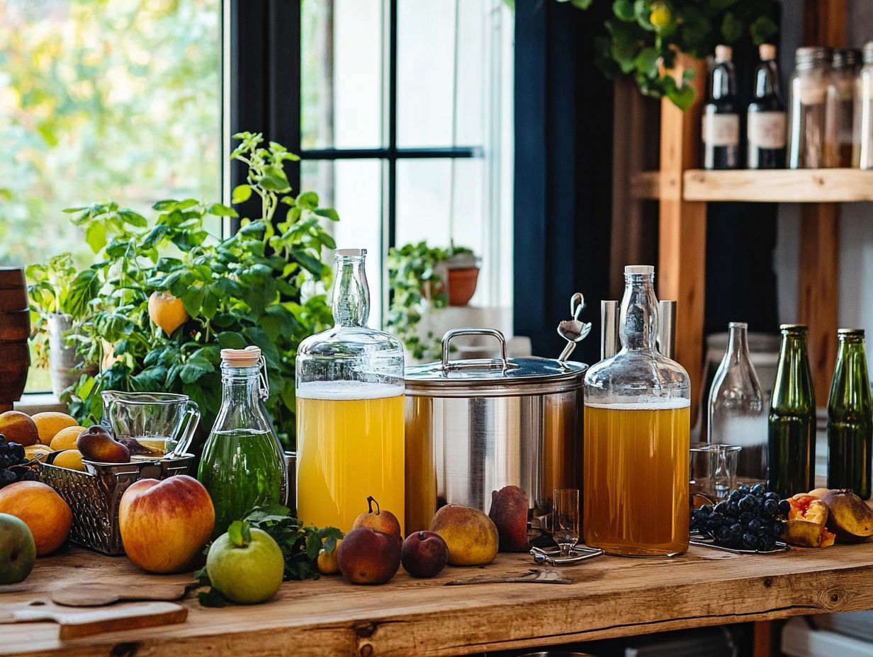 Essential equipment for making hard cider, including fermenters and hydrometers.