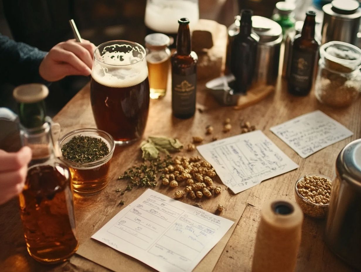 A complete set of home brewing equipment laid out on a countertop.