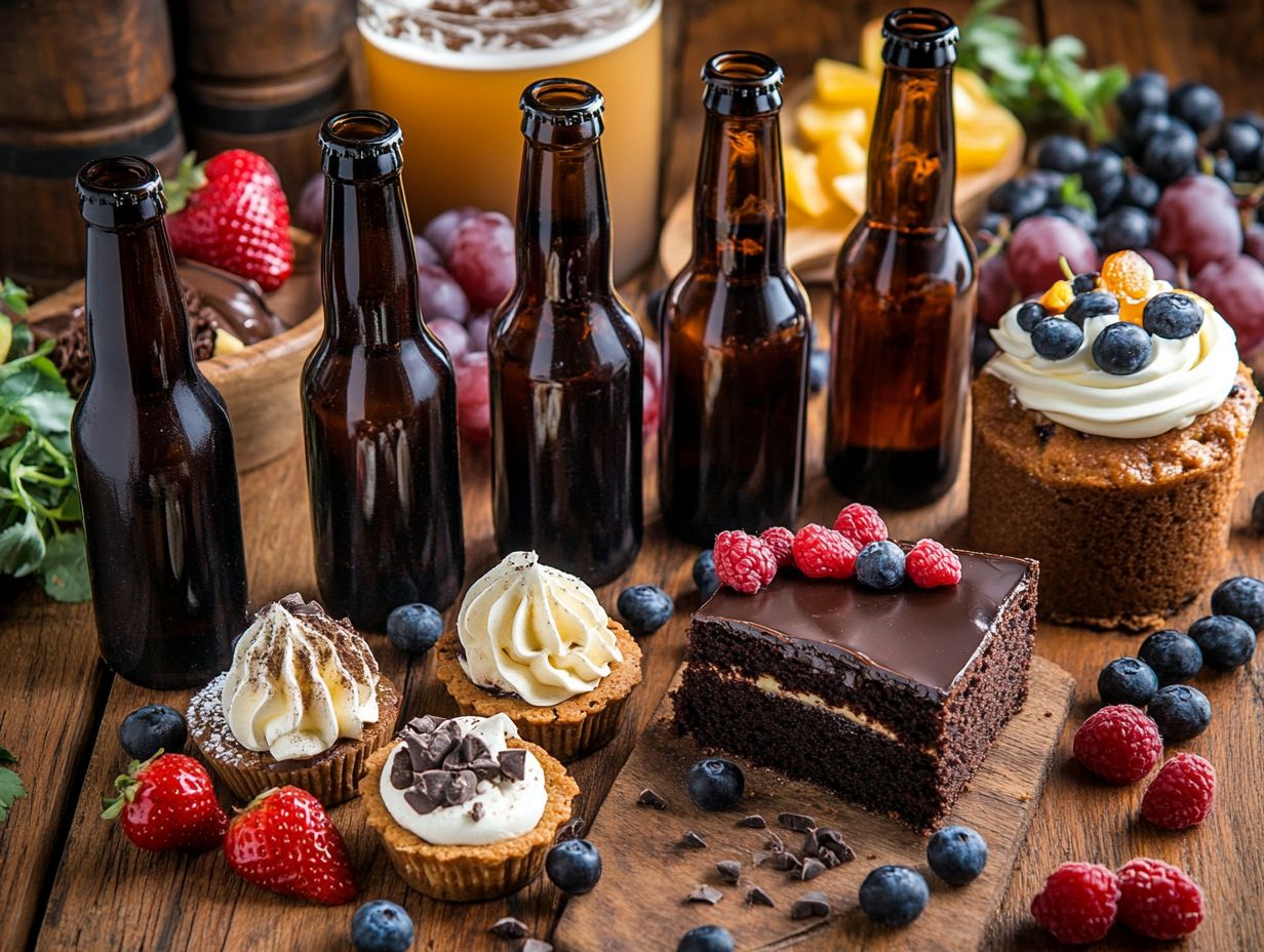 An assortment of craft beers and desserts for pairing