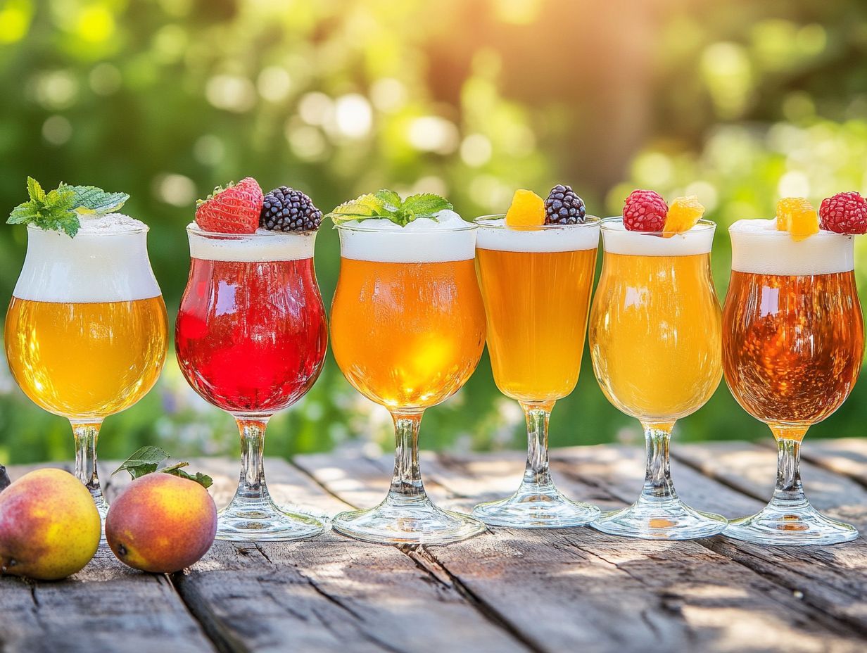 An array of fruity beers showcasing key ingredients like fresh fruits and hops.