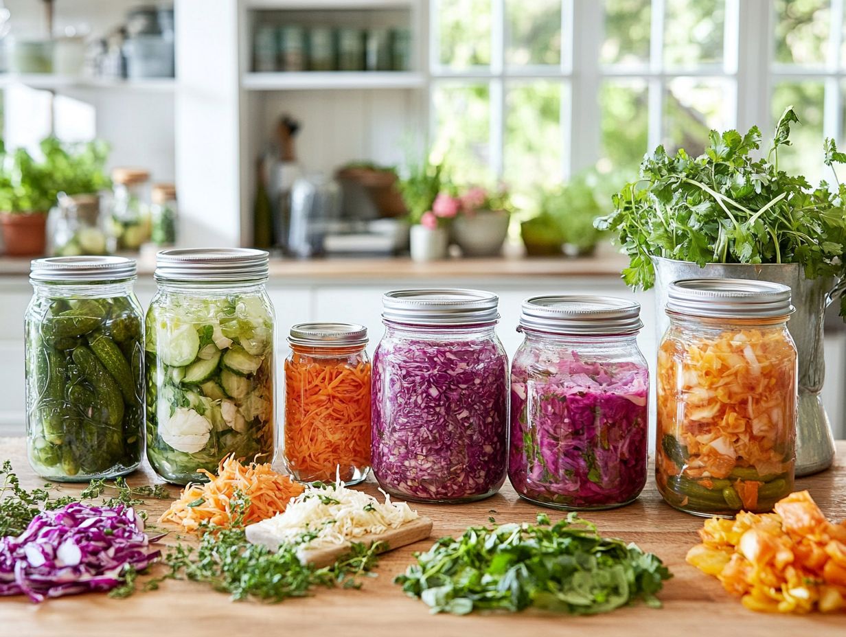 A variety of foods commonly fermented at home, including kimchi, sourdough bread, and yogurt.