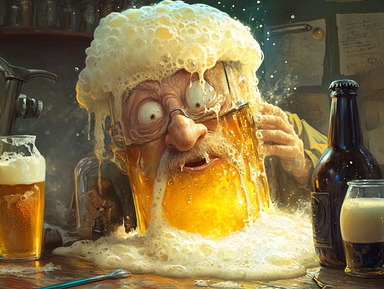 A person carefully releasing pressure from a gushing beer bottle